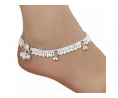 AanyaCentric Silver Plated White Metal Anklets Payal Pair ACIA0128