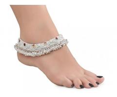 AanyaCentric Silver Plated White Metal Anklets Payal Pair ACIA0152